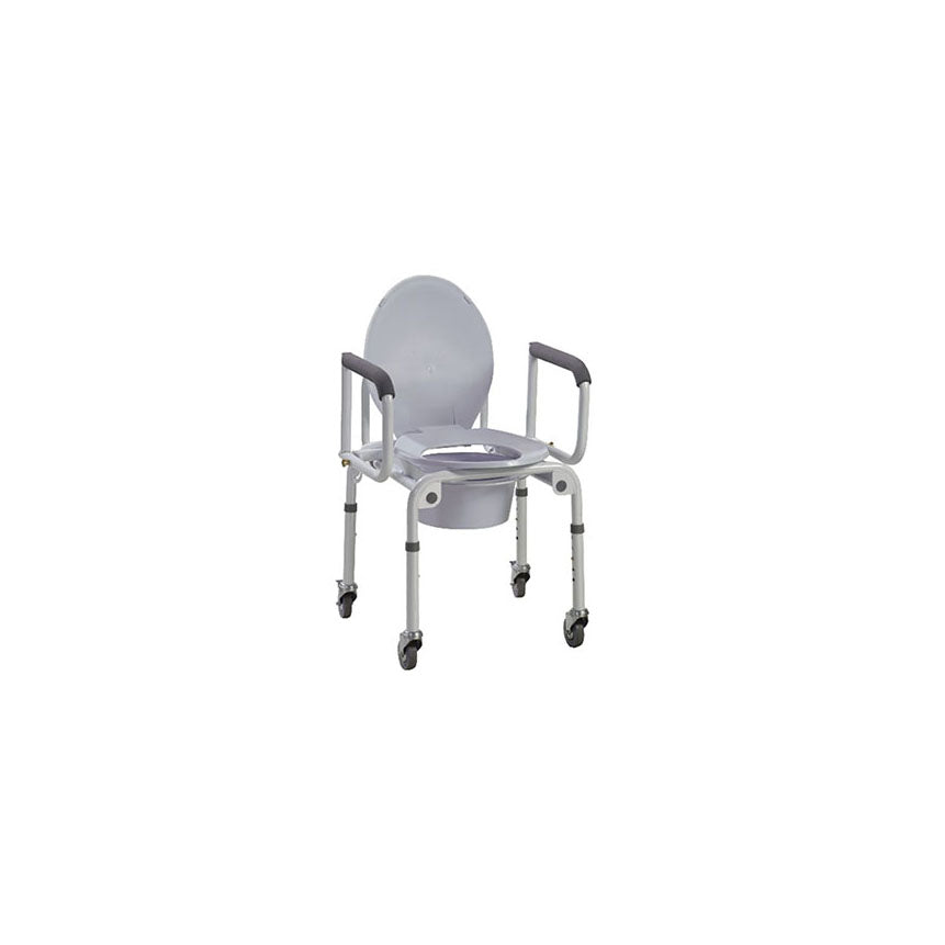 Commode Chair, Drop-Arm, with Wheel and Padded Armrest, 300 lb