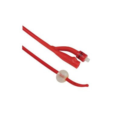Dover™ Silicone Elastomer Coated Latex Foley Catheters, 5 cc, 2-Way, Red Latex, Radiopaque, Coudé Tip, Hydrogel