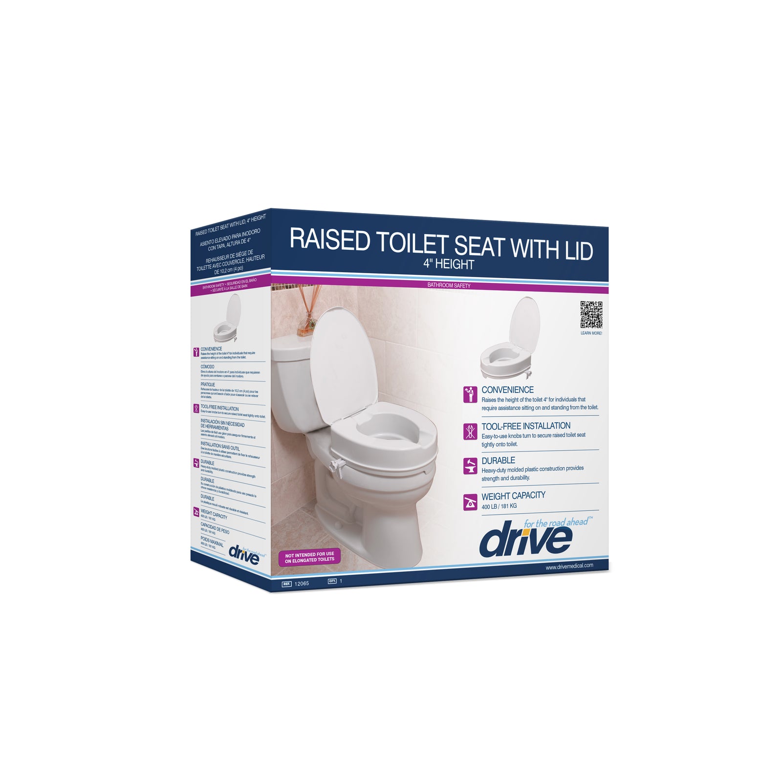 Rehausseur de siège de toilette avec blocage et couvercle Drive (standard, avec couvercle), 10 cm
