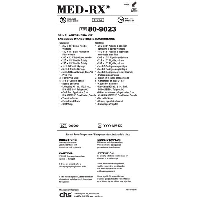 Plateau d'anesthésie rachidienne Med-Rx® - 80-9023N