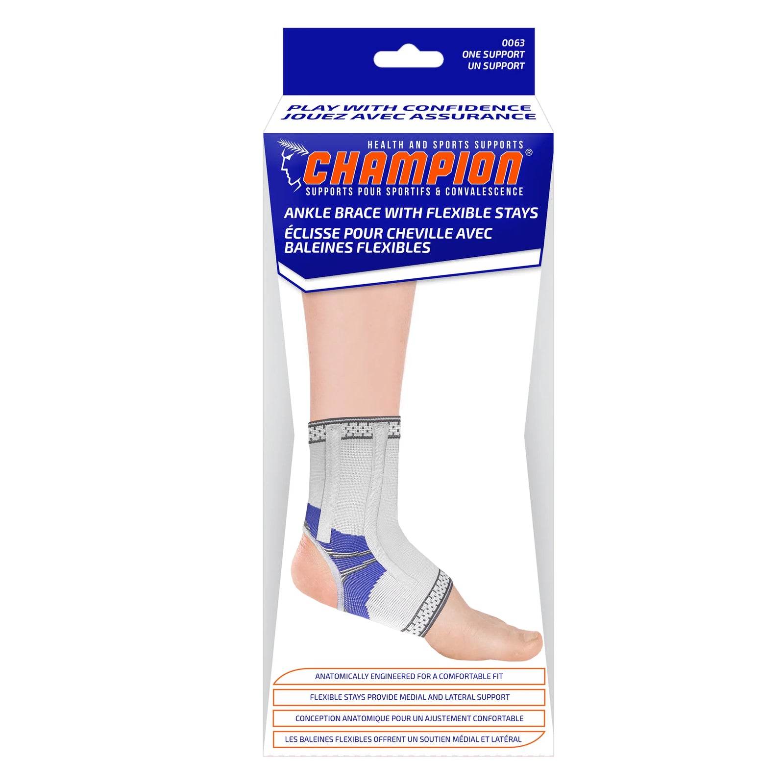 Champion Ankle Brace/Flexible Stays/Open Heel Grey