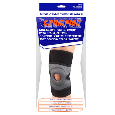 Champion Knee Wrap Grey/Black Trim/Stabilizer Pad