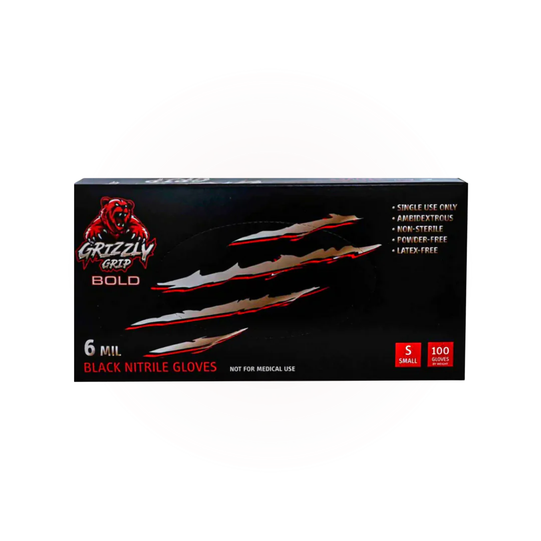 Gants en nitrile Grizzly Grip – Robustesse de 6 mil, noirs