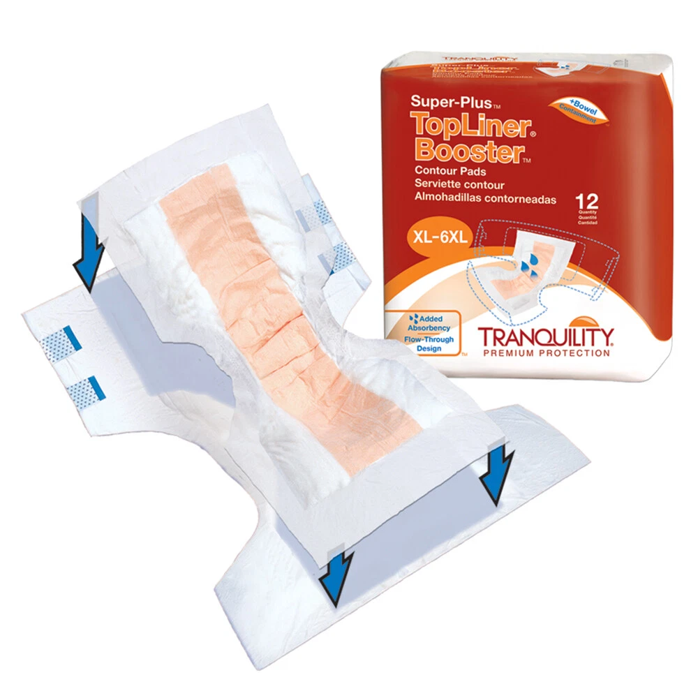 Tampon de rappel anatomique Tranquility® TopLiner® Booster Super-Plus, paquet de 12, absorbant l'incontinence