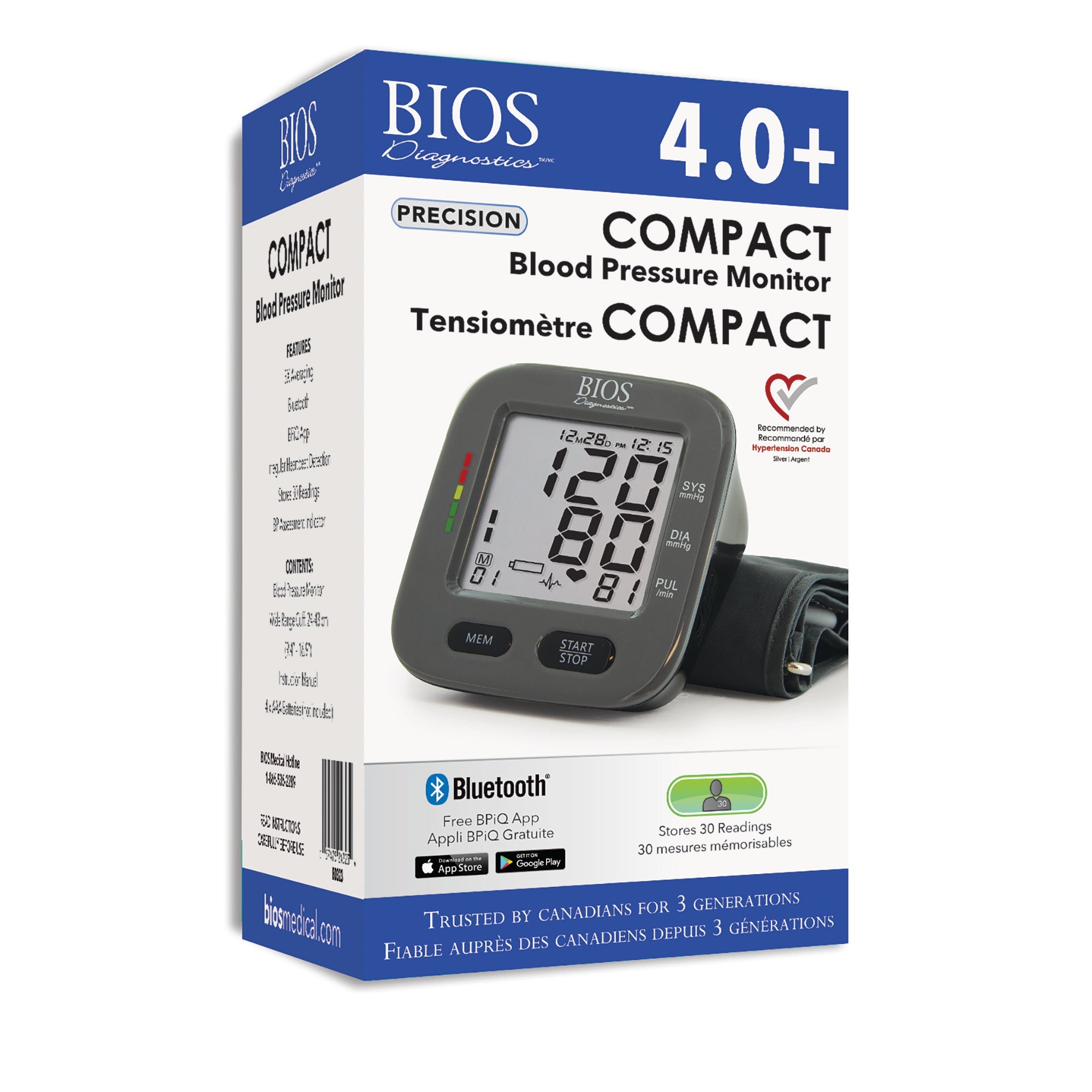 BIOS® Diagnostics Clarity Bluetooth Upper Arm Blood Pressure Monitor with Wide Range Cuff