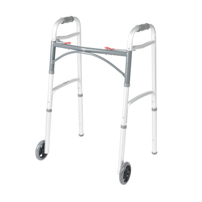 Deluxe Folding Walker, Two Button With 5" Wheels