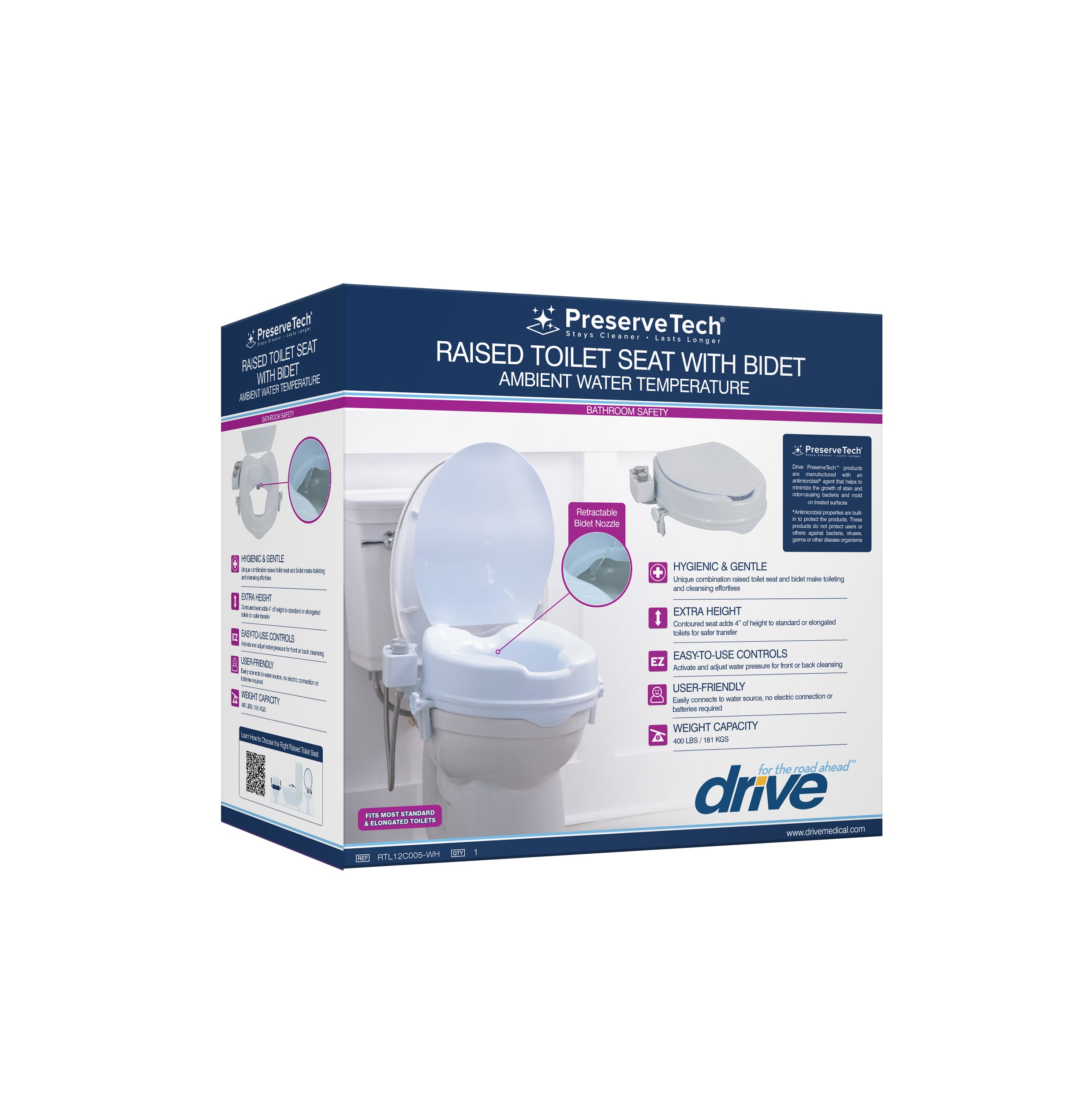 Preservetechraised Toilet Seat With Bidet (Ambient Water)
