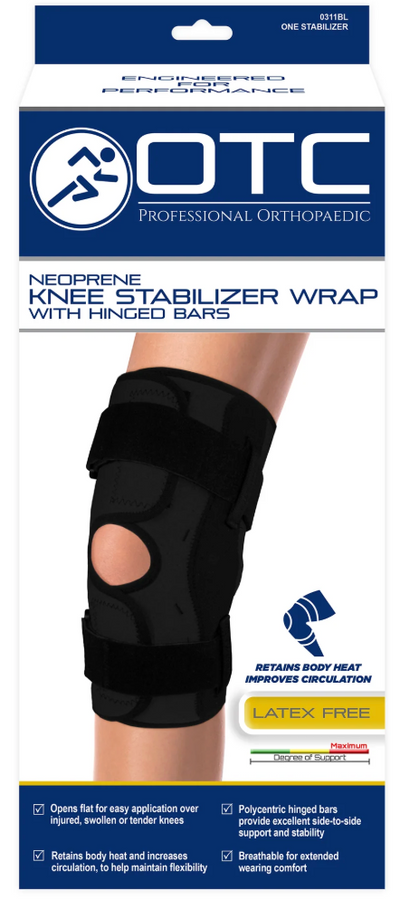 OTC Neoprene Knee Stabilizer Wrap/Hinged Bars Black