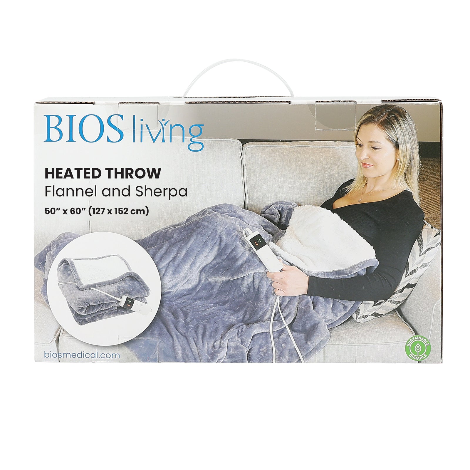 Bios Living - HEATED THROW Flannel and Sherpa (Grey) (HH101)