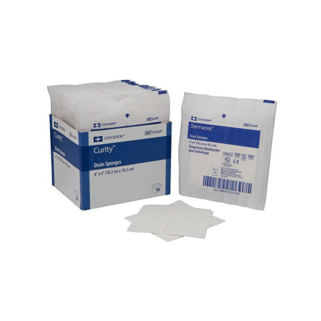 Curity Standard Non-Woven Drain Gauze Sponge, Sterile, 6-Ply, W4" x L4"