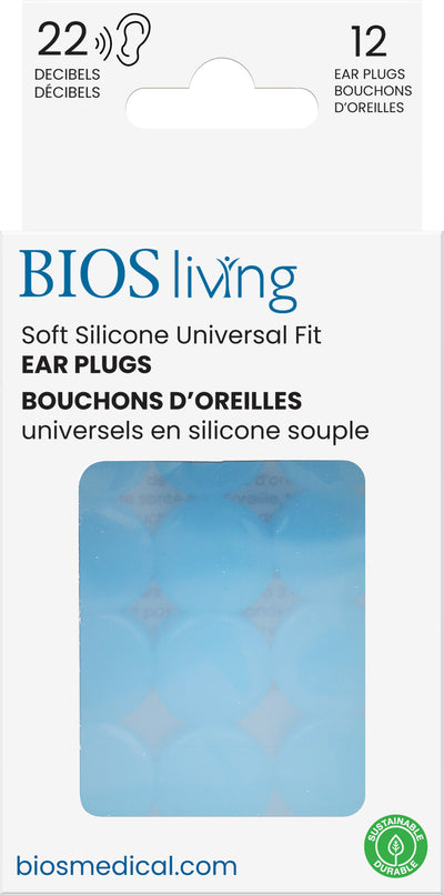 BIOS Living - Soft Silicone Universal Fit Ear Plugs - 12 PC, Blue, 22dB (EP124)
