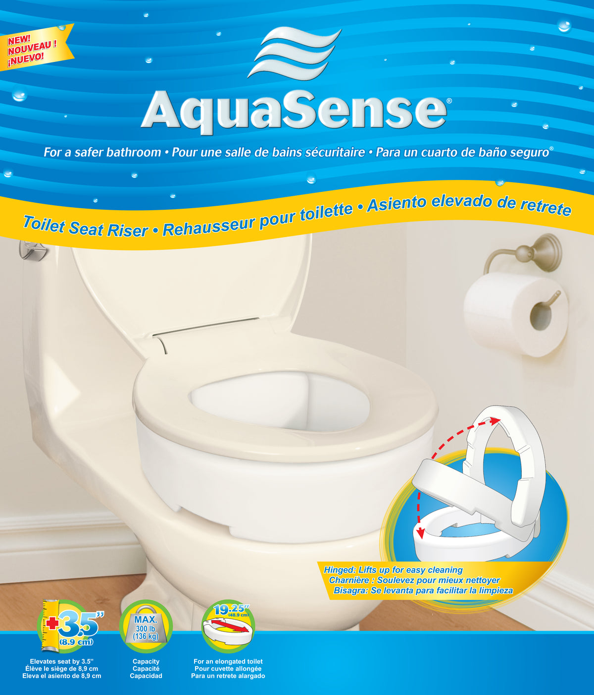 Aquasense Toilet Seat Riser With Hinge