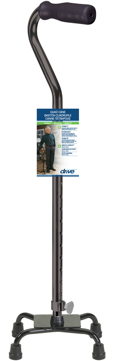 Quad Cane, Small Base Black With Foam Rubber Grip