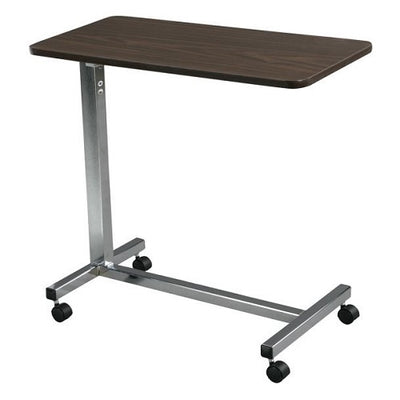 Non-Tilt Overbed Table, Walnut Top Silver Vein Base and Mast