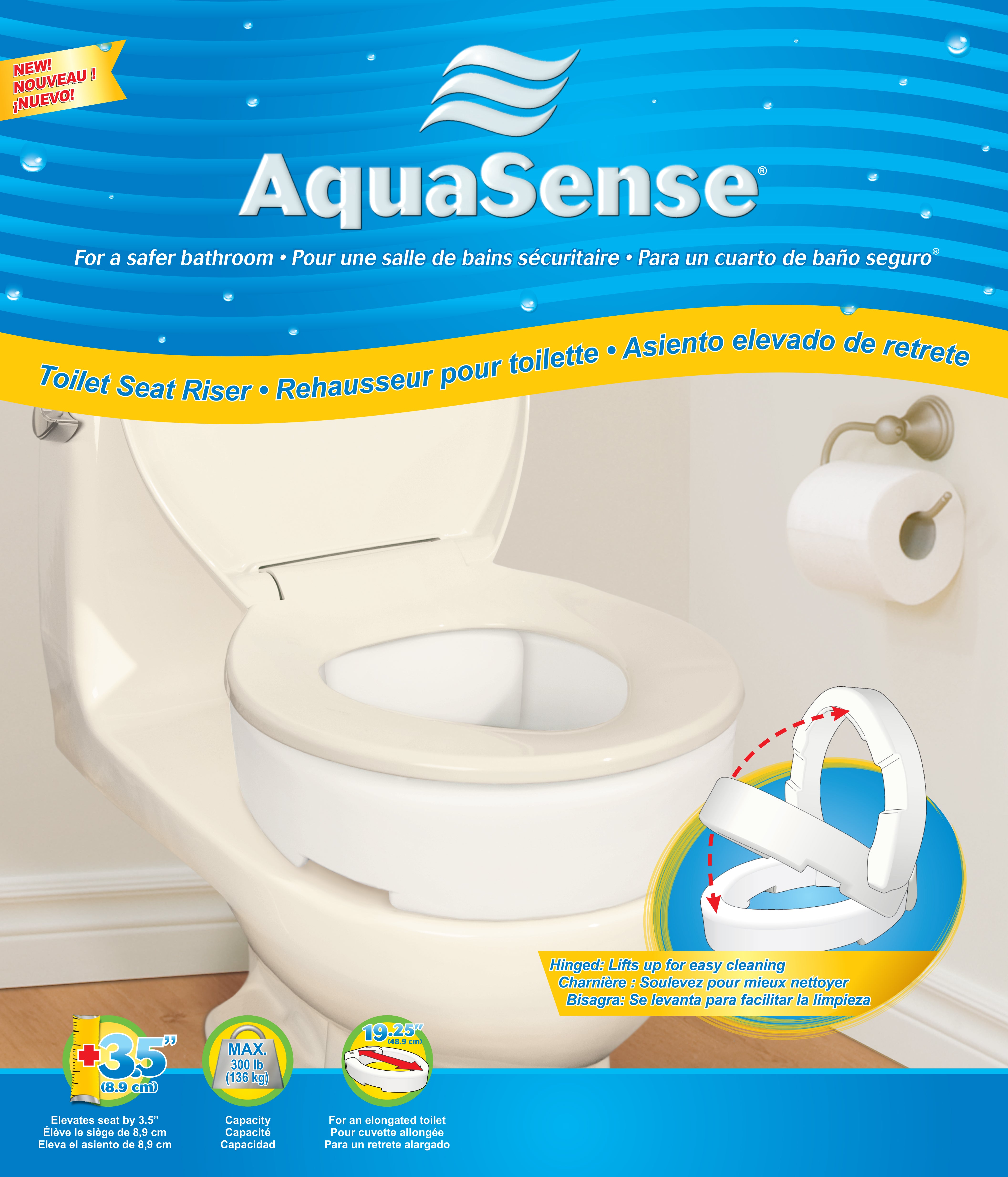 Aquasense Toilet Seat Riser With Hinge