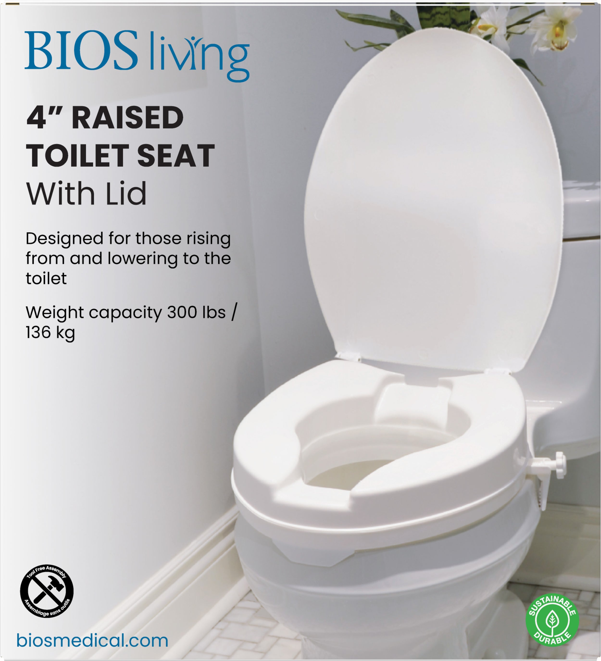 BIOS Living - Raised Toilet Seat with Lid