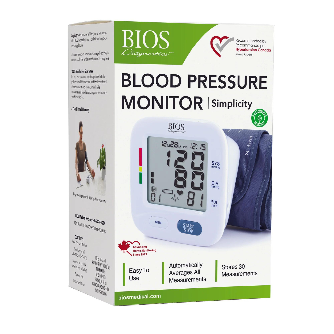 BIOS® Diagnostics Simplicity Upper Arm Blood Pressure Monitor with Wide Range Cuff