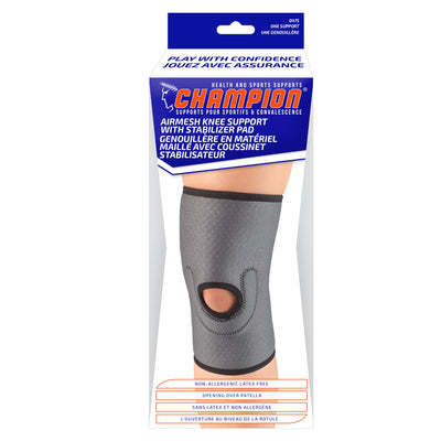 Champion Knee Sleeve/Open Patella/Stabilizer Pad/Charcoal
