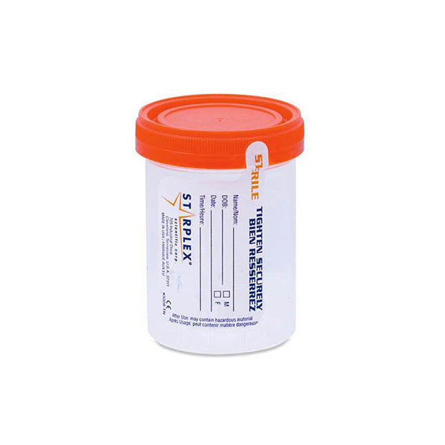 Leakbuster Specimen Container, Sterile, Orange Cap, with Tamper Tab Patient Label