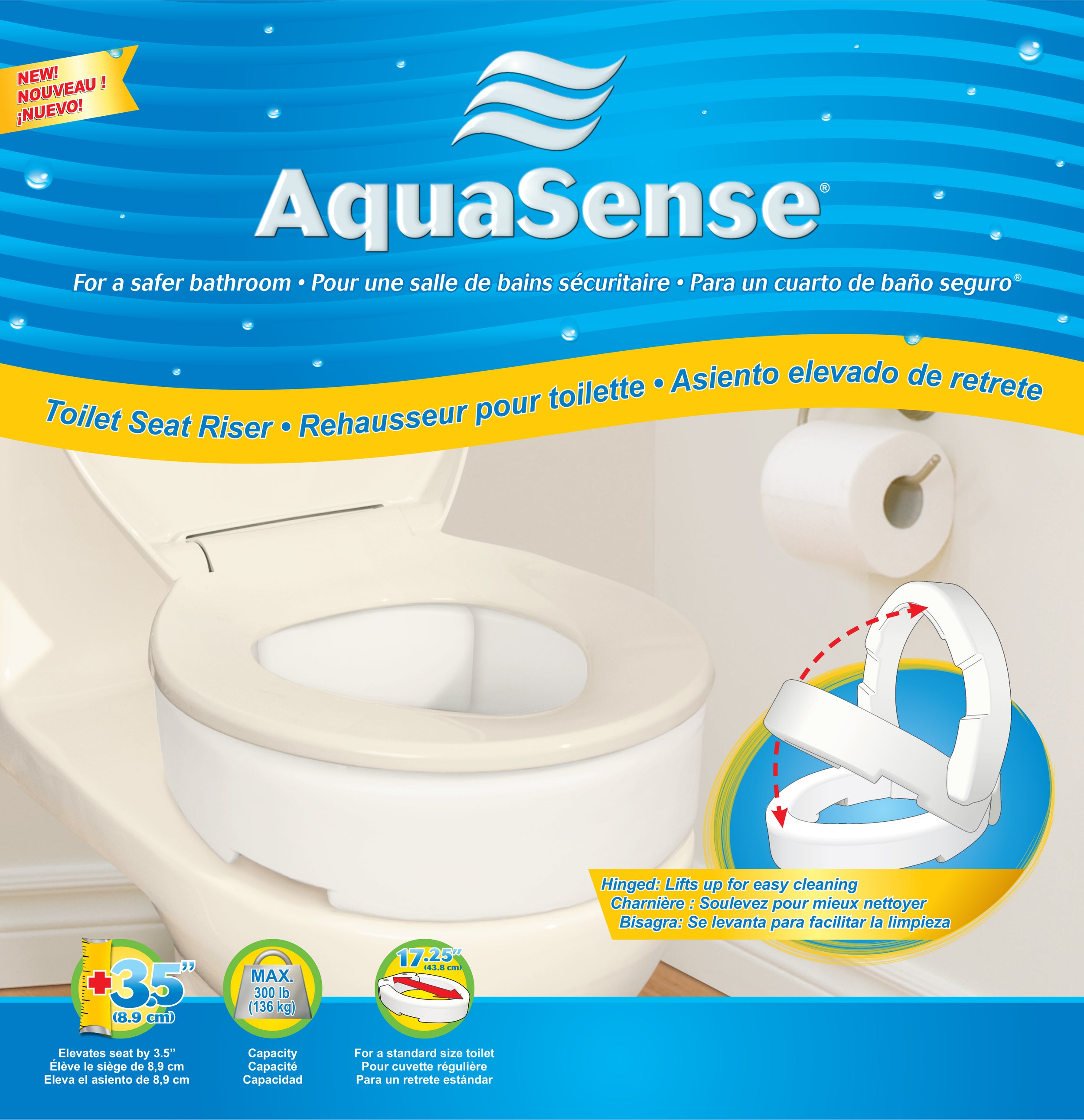 Aquasense Toilet Seat Riser With Hinge