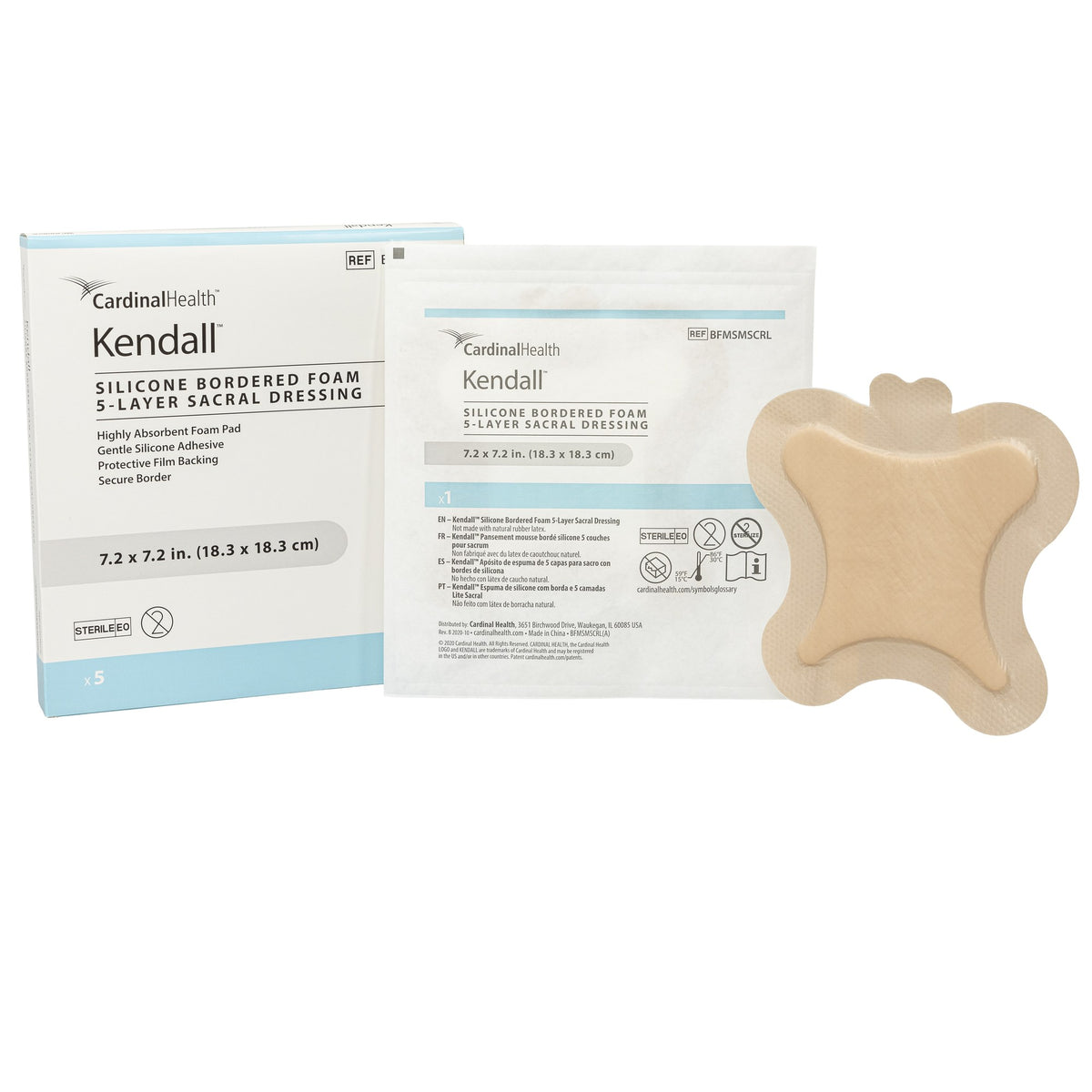 Cardinal Health Silicone Bordered Foam Dressing, 5-Layer, Sacral Design