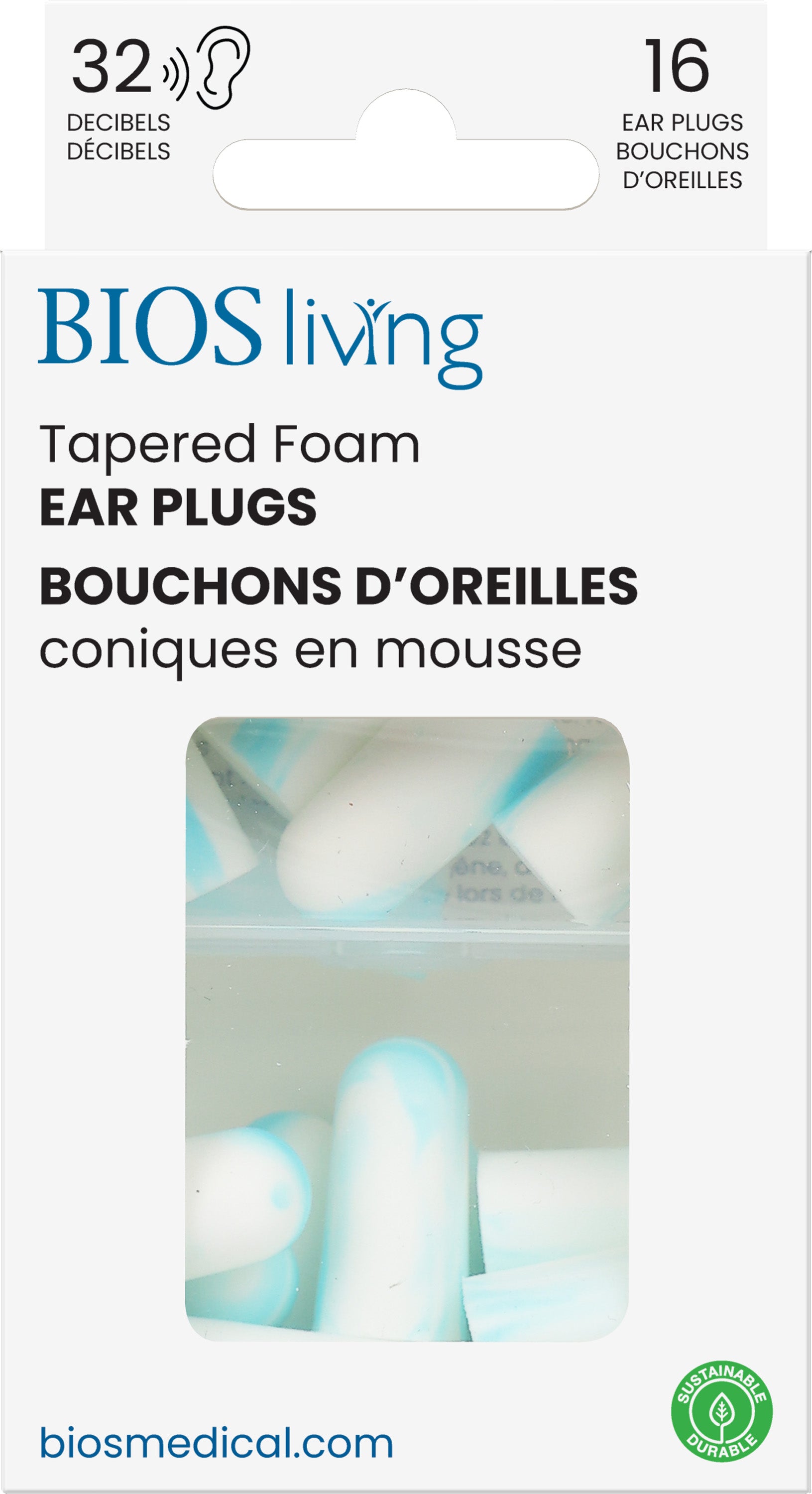 BIOS Living - Tapered Foam Ear Plugs - 16 PC, Blue/White Tie-Dye, 32dB (EP105)