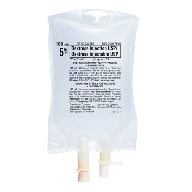 Injection de dextrose à 5 %, USP, 100 mL (paquet de quatre)