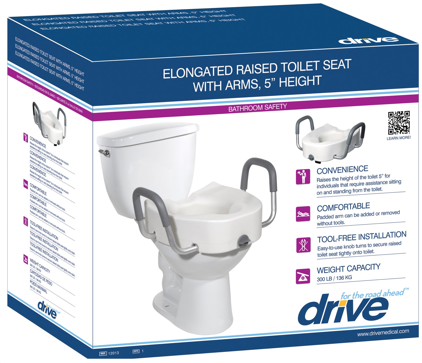 Drive Premium Plastic Raised Elongated Toilet Seat With Lock. 5"