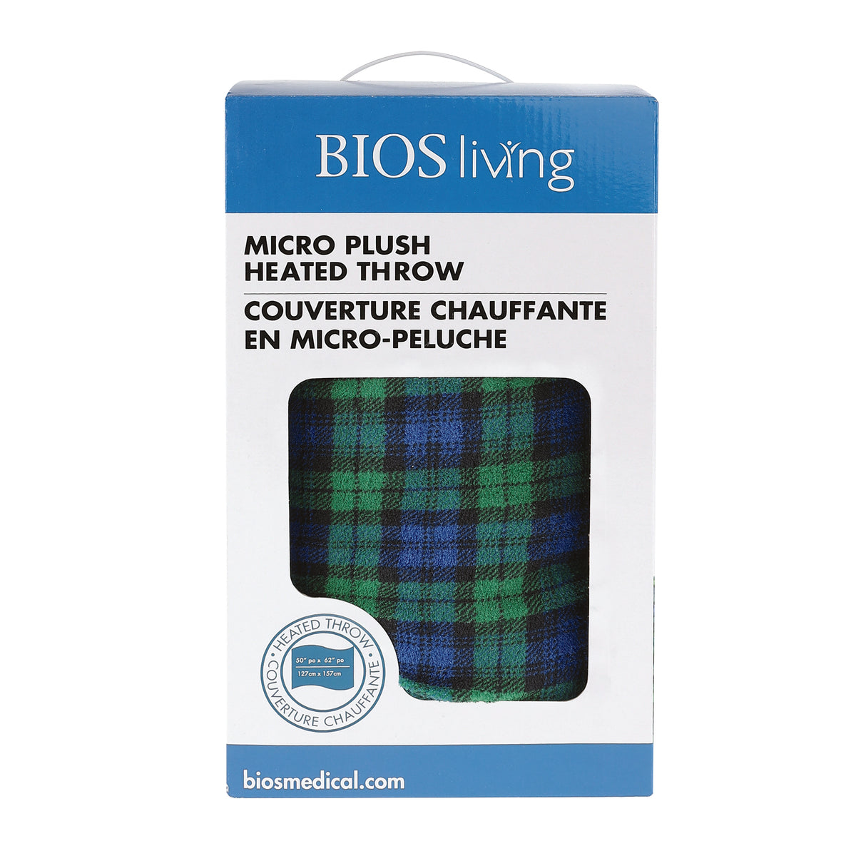 Bios Living - Micro Plush Electric Throw (Blue/Green Plaid) (57111)