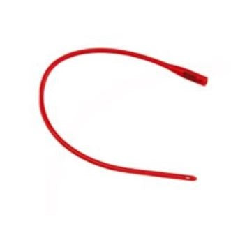 DoverTM Red Rubber Catheters, 16", Hydrophilic Coating, Smooth Rounded Tip