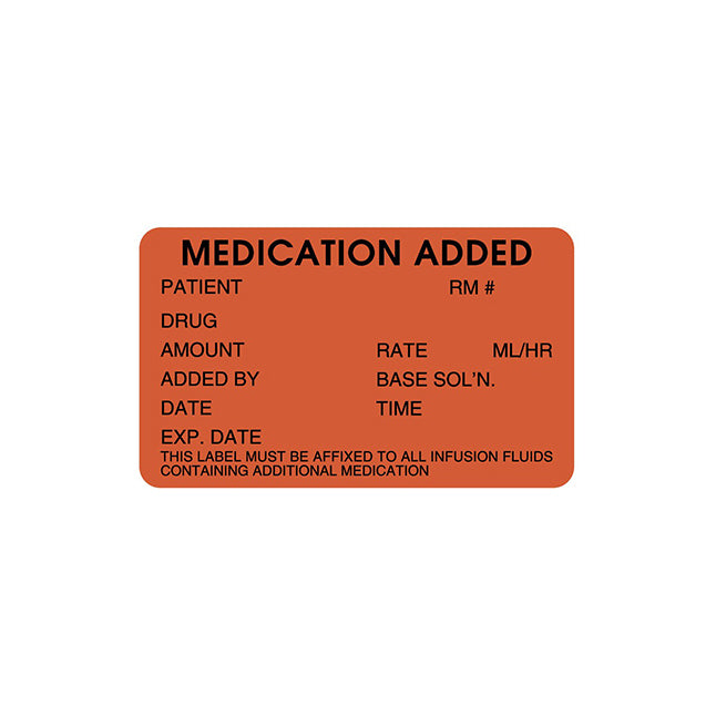 Étiquette pour médicament IV ajoutée, rouge fluorescent