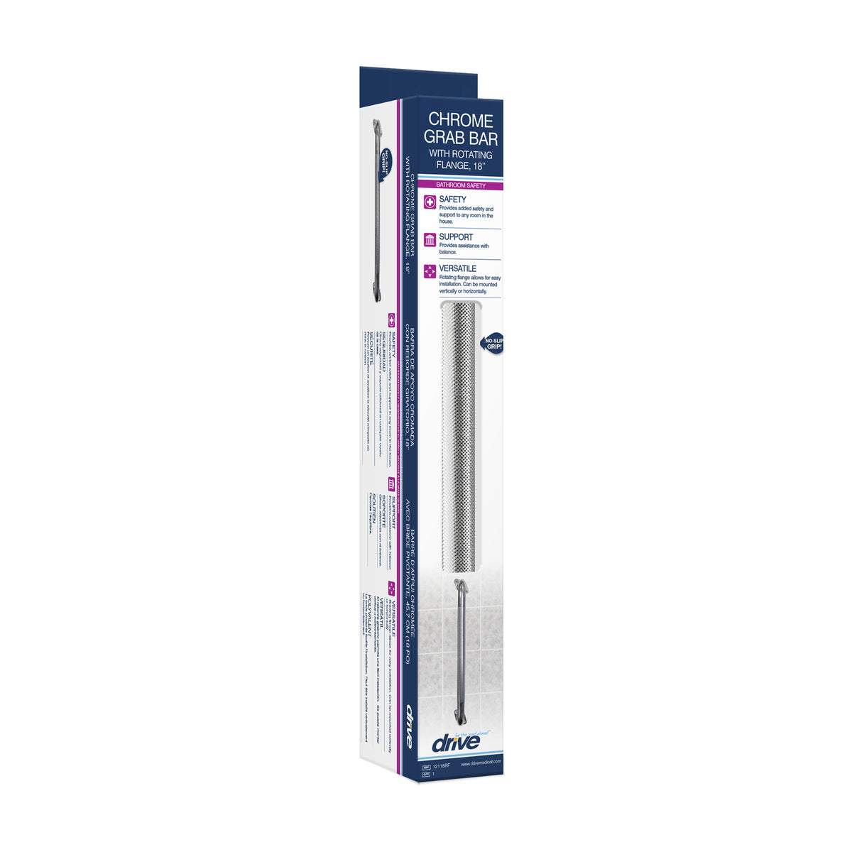 Chrome Knurled Grab Bar With Rotating Flange