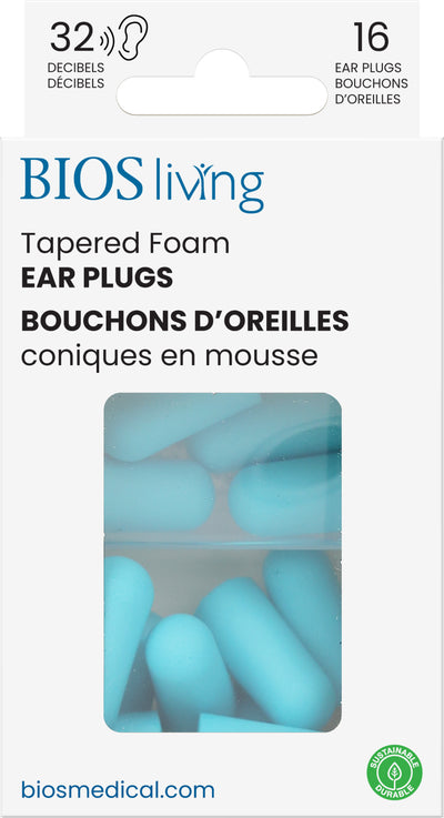 BIOS Living - Tapered Foam Ear Plugs - 16 PC, Blue, 32dB (EP102)