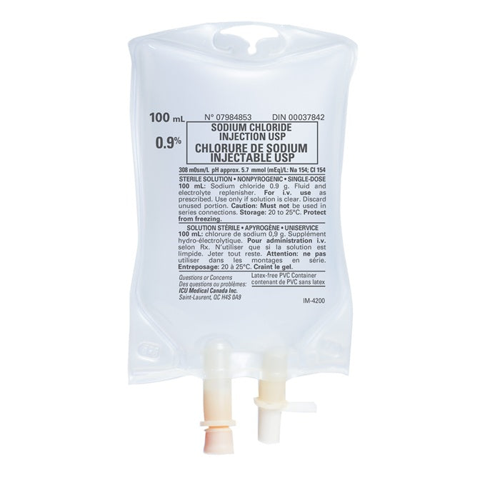Solution injectable de chlorure de sodium à 0,9 %, USP, 100 mL (emballage quadruple)