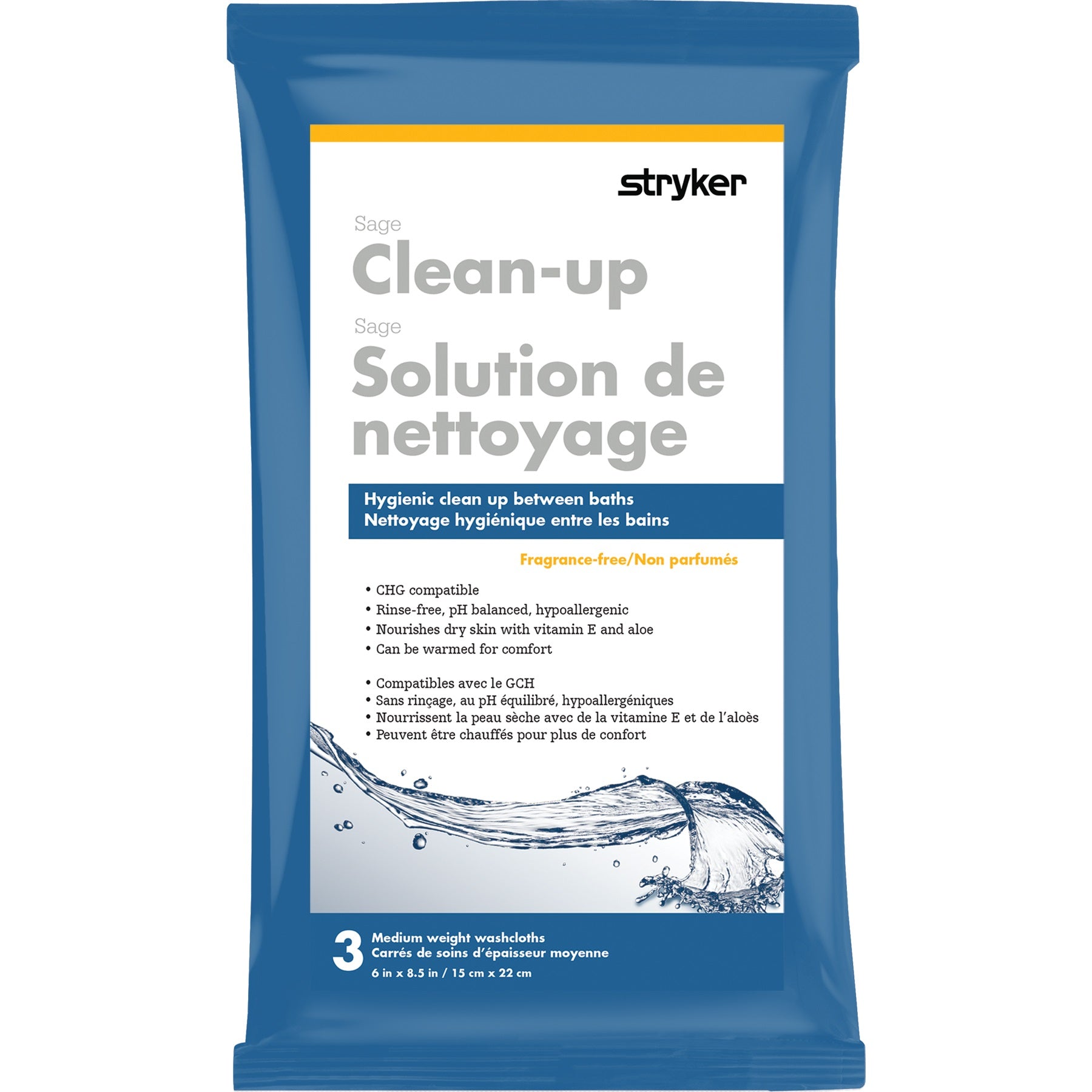 Lingettes nettoyantes hygiéniques Sage Clean-Up, sans parfum, 15 cm x 22 cm
