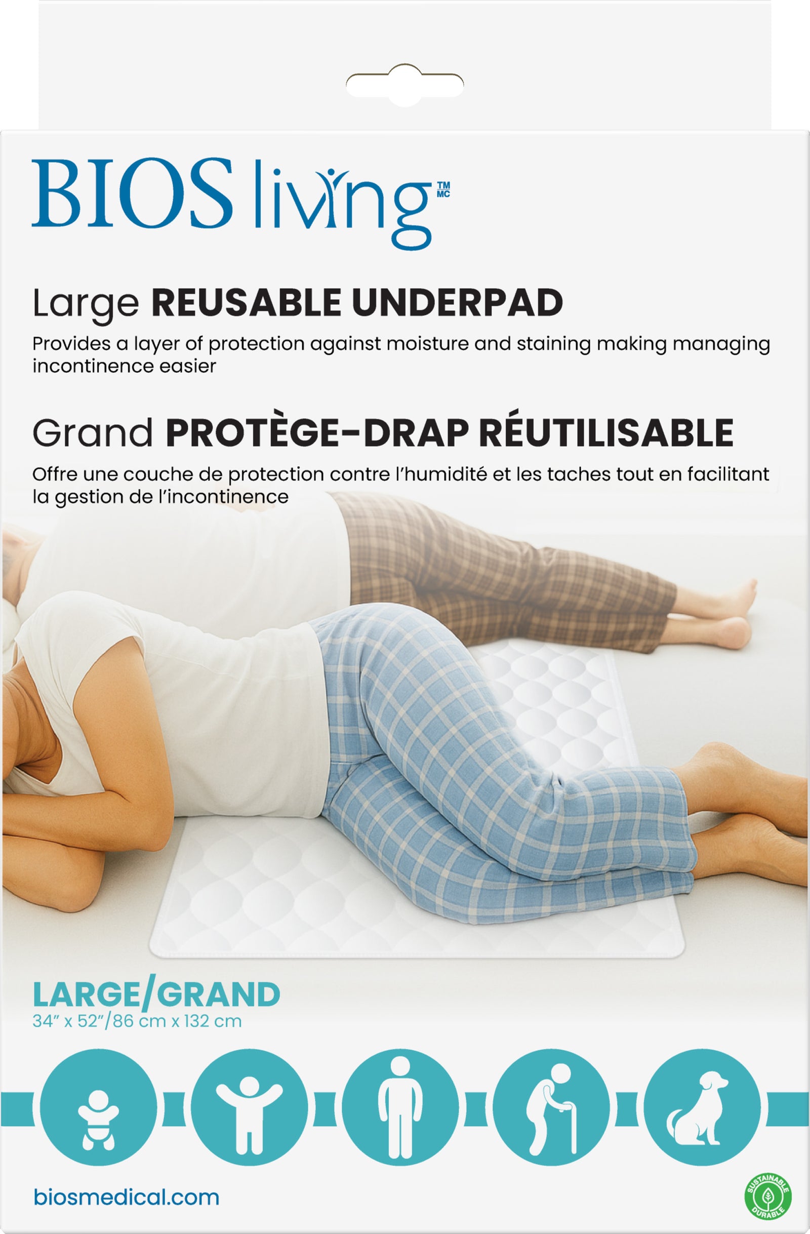 Bios Living - Large Reusable Underpad 34x52"/86x132cm (57056)