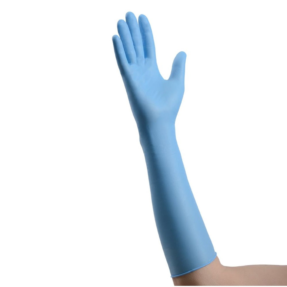 Gants d'examen en nitrile pour décontamination, longueur étendue de 40 cm (16 pouces).