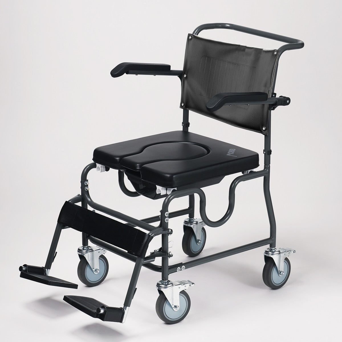 4 Way Padded Steel Commode Chair w/Wheels