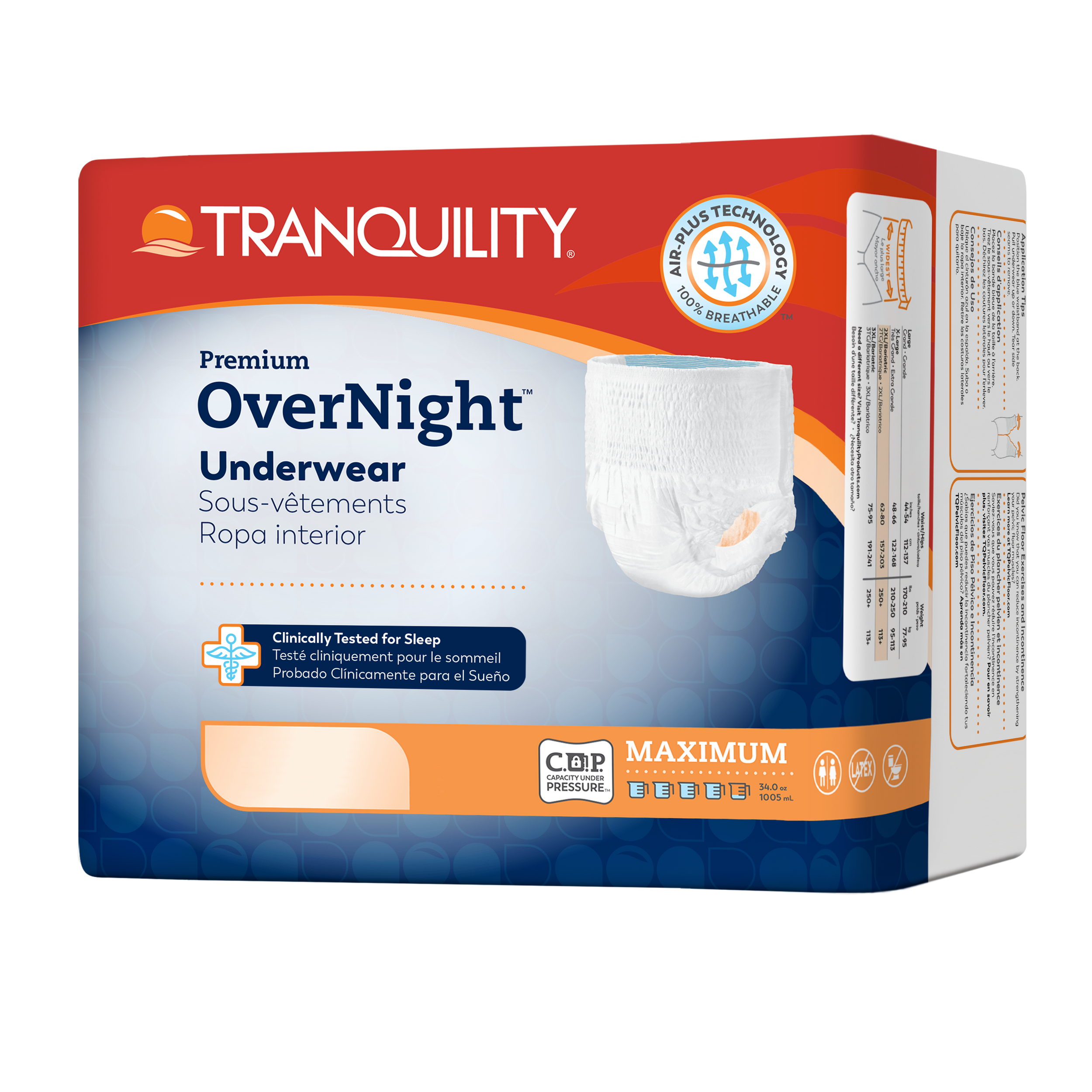 Sous-vêtement absorbant unisexe pour adulte Tranquility® Premium OverNight™ à enfiler avec coutures détachables
