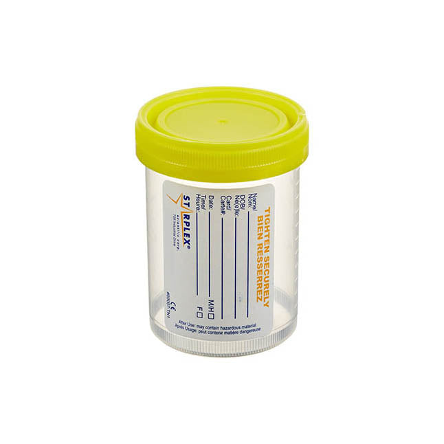 Leakbuster Specimen Container, Yellow O-Ring Cap, Non-Tabbed Label