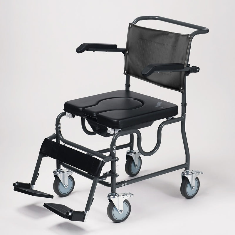 4 Way Padded Steel Commode Chair w/Wheels