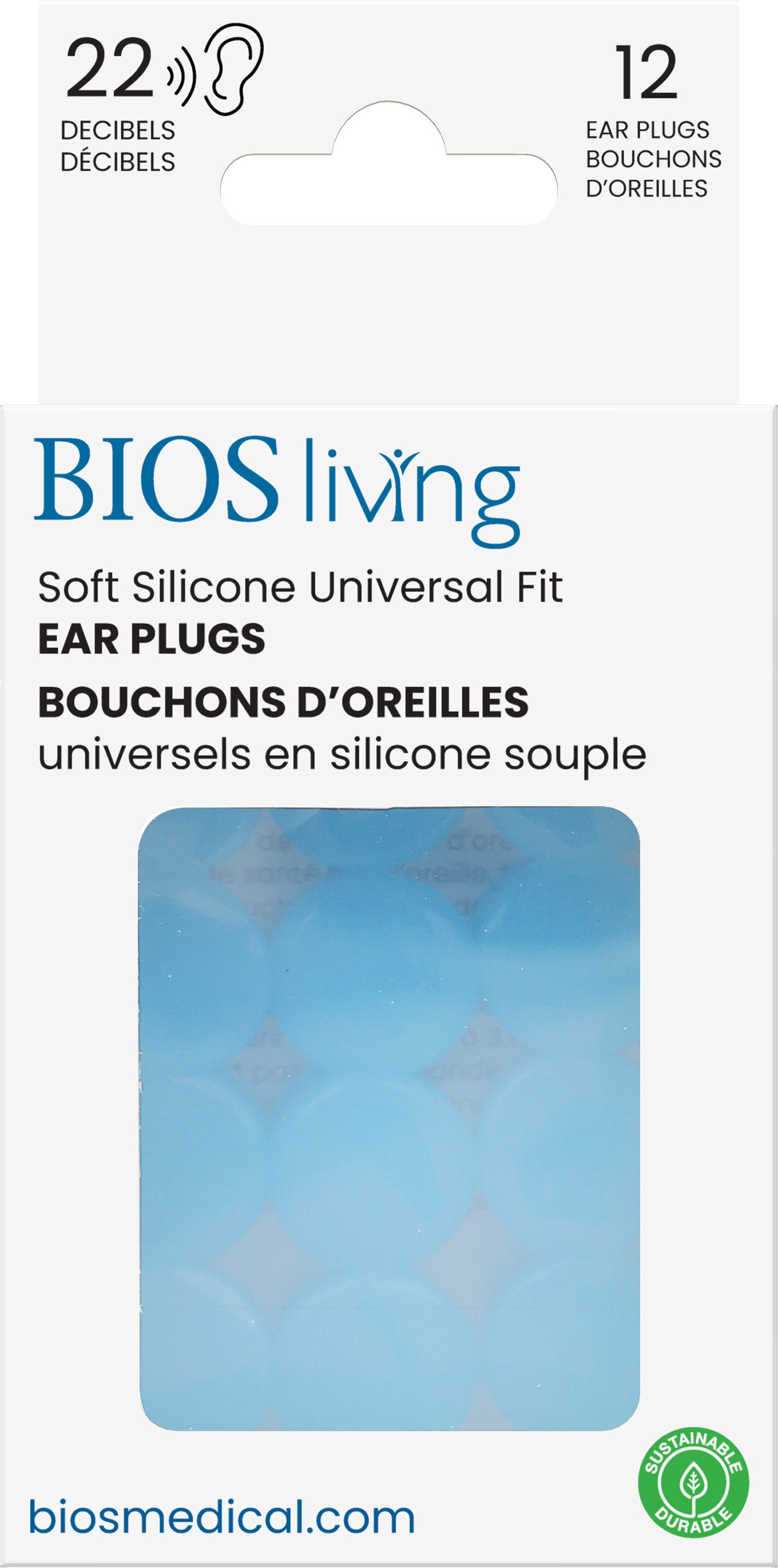 BIOS Living - Soft Silicone Universal Fit Ear Plugs - 12 PC, Blue, 22dB (EP124)