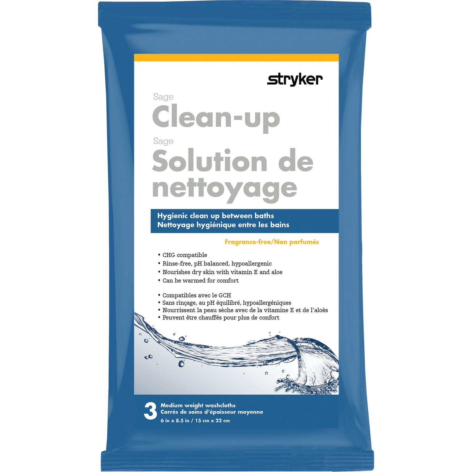 Sage Clean-Up, Hygienic Between Baths Washcloths, Fragrance-Free, W6" X L8.5"