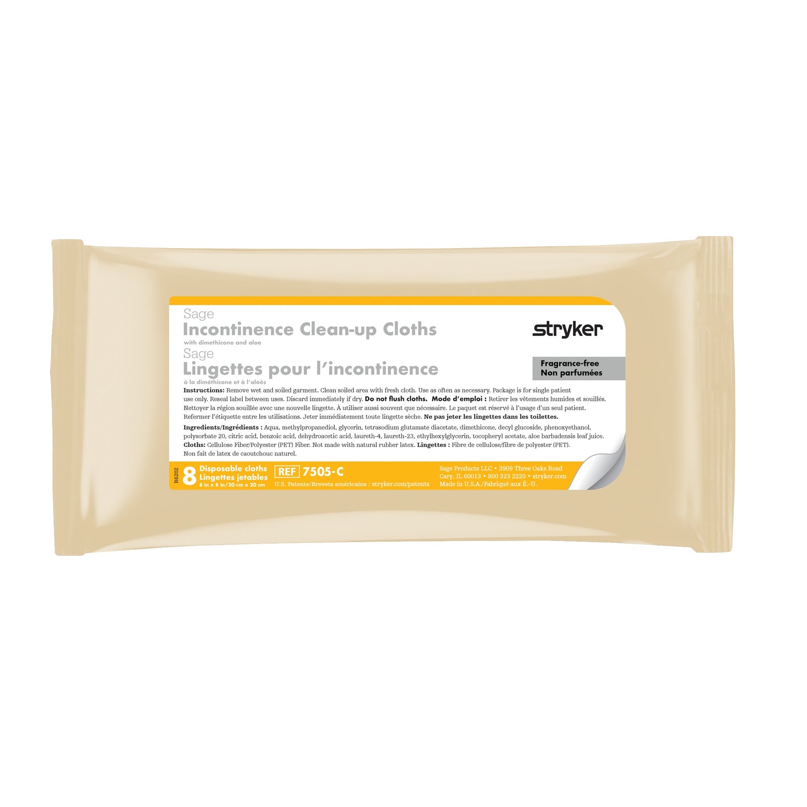 Lingettes nettoyantes pour incontinence, à la diméthicone et à l'aloe vera, sans parfum