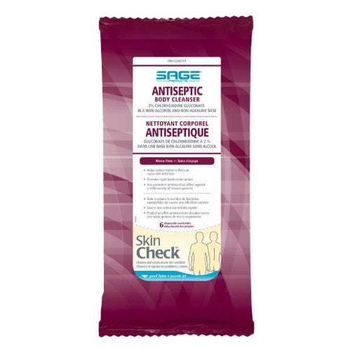 Lingette antiseptique pour le corps, pré-imprégnée de 2 % de CHG