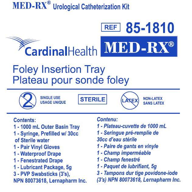 Kit de cathétérisme urologique, plateau d'insertion de sonde de Foley