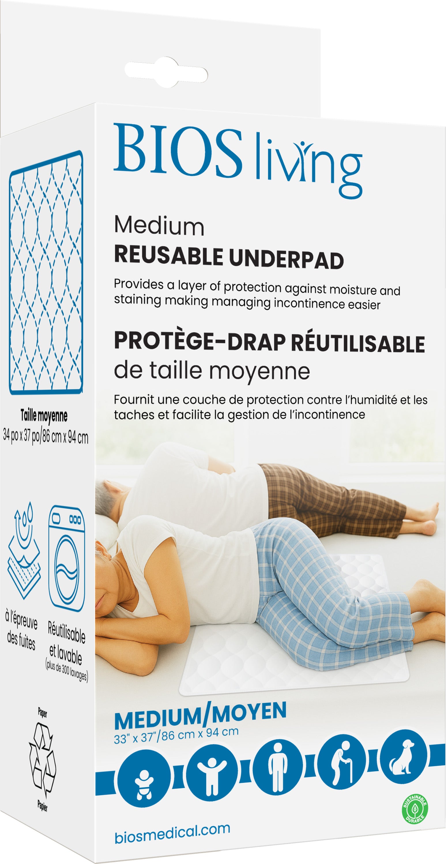 BIOS® Living Reusable Washable Underpad 34" x 37" / 86 x 94 cm