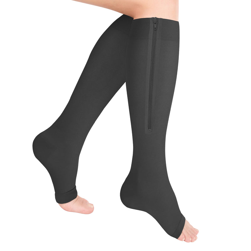 Bk Stockings 15-20 Zipper Closure Open-Toe