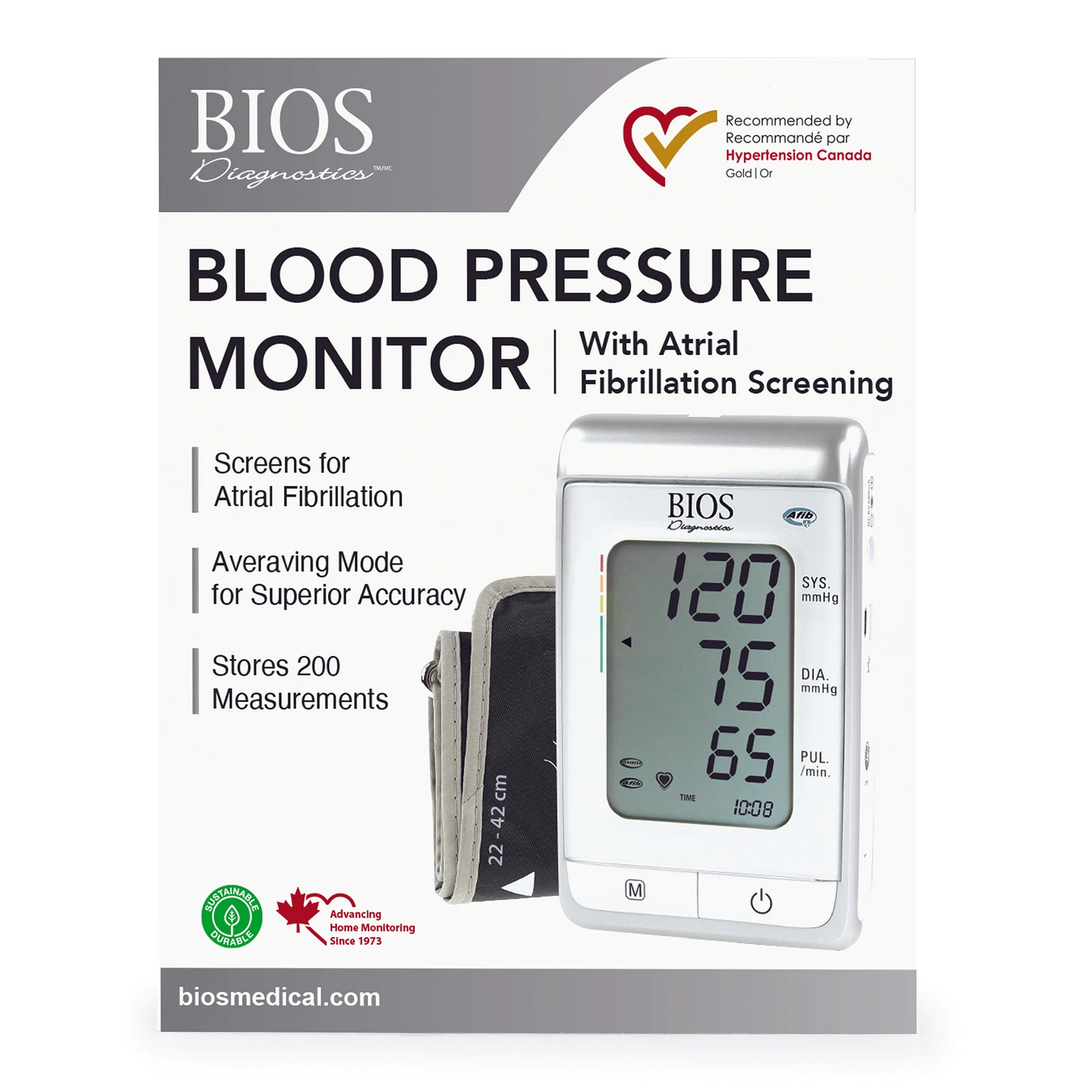 BIOS® Diagnostics Precision 10.0 Upper Arm Blood Pressure Monitor with Atrial Fibrillation Screening
