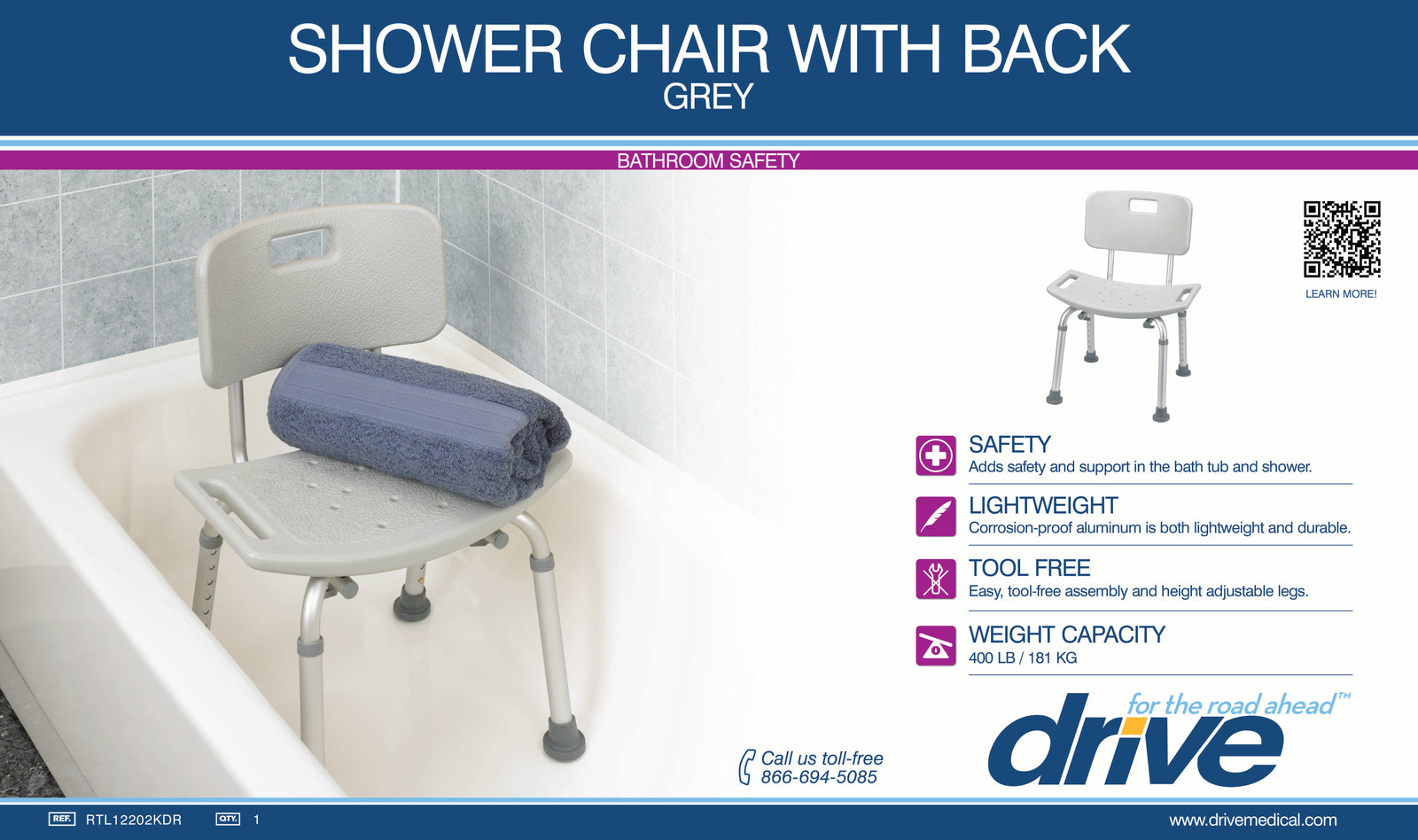 Chaise de douche de luxe en aluminium